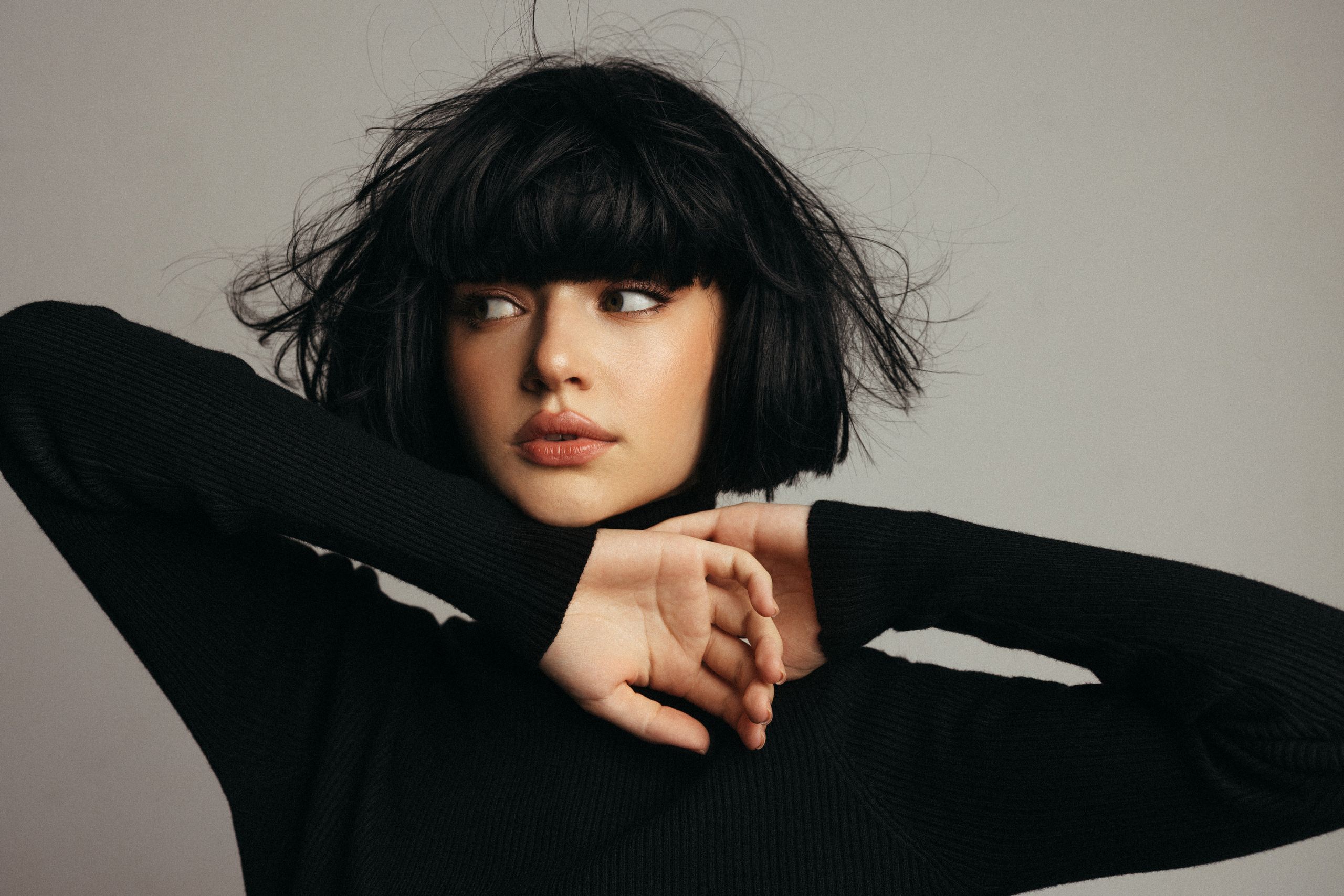 Precision black bob cut by a Charlotte Eleanor mobile stylist